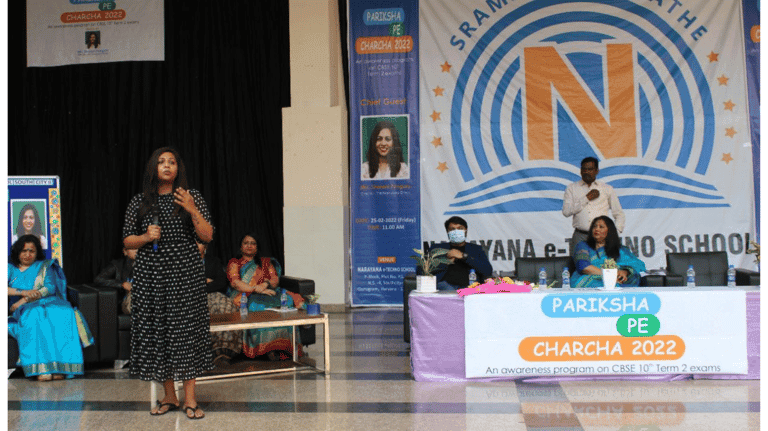 Sharani Narayana Ma'am addressing students at Pariksha Pe Charcha